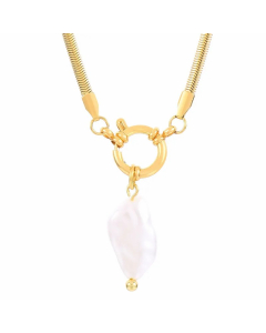Fashion Geometric Imitation Pearl Plating 18K Gold Plated Pendant Stainless Steel Necklace