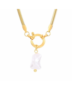 Daily Style Geometric Imitation Pearl Plating 18K Gold Plated Pendant Stainless Steel Necklace