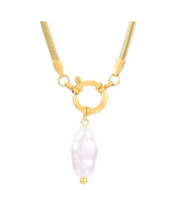 Simple Style Geometric Imitation Pearl Plating 18K Gold Plated Pendant Stainless Steel Necklace