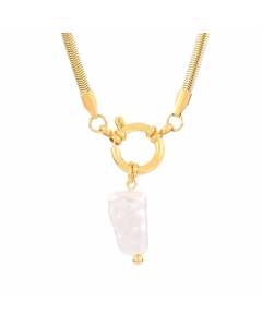 Hot Sale Geometric Imitation Pearl Plating 18K Gold Plated Pendant Stainless Steel Necklace