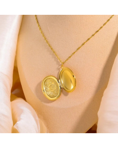 Vintage Style Commute Flower Stainless Steel Plating Carving 18K Gold Plated Pendant Necklace