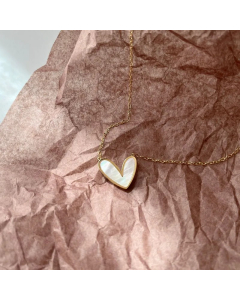 White Heart Shape Titanium Steel Plating Inlay Shell 18K Gold Plated Pendant Necklace