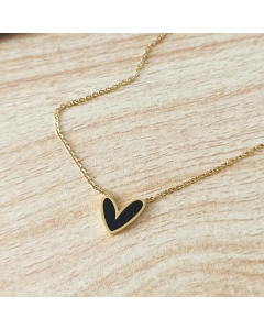 Black Heart Shape Titanium Steel Plating Inlay Shell 18K Gold Plated Pendant Necklace