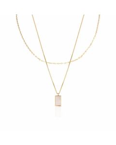 Vintage Style Rectangle Titanium Steel Plating Inlay Shell 18K Gold Plated Layered Necklaces