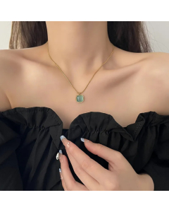 Simple Style Square Titanium Steel Plating Inlay Opal 18K Gold Plated Pendant Necklace
