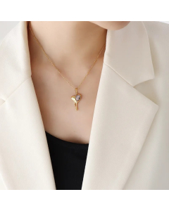Sweet Heart Shape Titanium Steel Inlay Zircon Pendant Necklace-Gold Color-Pink