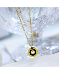 Casual Simple Style Round Stainless Steel Plating Inlay Shell 18K Gold Plated Pendant Necklace