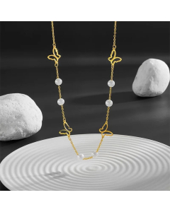 Simple Style Butterfly Stainless Steel Pearl Plating Hollow Out 18K Gold Plated Necklace