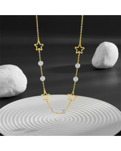 Minimalism Star Stainless Steel Pearl Plating Hollow Out 18K Gold Plated Necklace