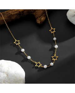 Vintage Style Simple Style Star Butterfly Stainless Steel Pearl Plating Hollow Out 18K Gold Plated Necklace