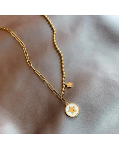 Casual Simple Style Round Star Stainless Steel Plating Inlay Shell 18K Gold Plated Pendant Necklace
