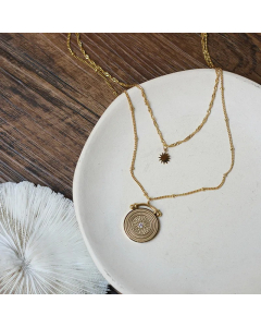 Casual Vintage Style Classic Style Coin Stainless Steel Plating Carving 18K Gold Plated Layered Necklaces