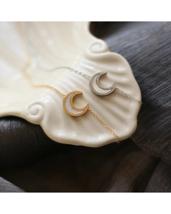 Vintage Style Sweet Commute Moon Stainless Steel Plating Inlay Shell 18K Gold Plated Pendant Necklace_colorza_5