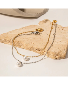 Lady Pearl Stainless Steel Plating Inlay Artificial Pearls 18K Gold Plated Pendant Necklace_colorza_3