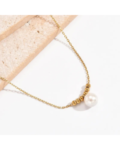 Elegant Simple Style Round Stainless Steel Beaded Plating Inlay Artificial Pearls 14K Gold Plated Pendant Necklace
