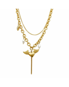 Casual Hip-Hop Streetwear Heart Shape Wings Stainless Steel Layered Plating Gold Plated Layered Necklaces