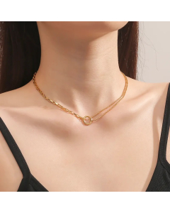 Elegant Luxurious Round Titanium Steel Polishing Plating 18K Gold Plated Necklace