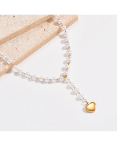 Elegant Heart Shape Stainless Steel Artificial Pearl Plating 14K Gold Plated Pendant Necklace