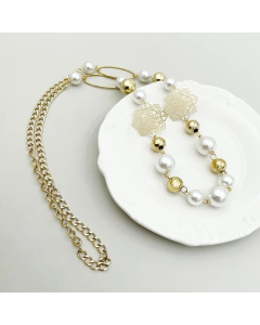 Casual Hip-Hop Rock Snowflake Stainless Steel Pearl Plating Hollow Out Gold Plated Long Necklace_colorza_1