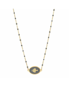 Gray Commute Oval Tree Stainless Steel Alloy Enamel Pendant Necklace
