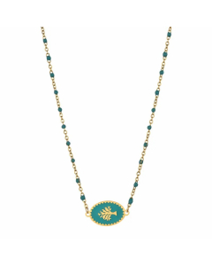 Light Blue Commute Oval Tree Stainless Steel Alloy Enamel Pendant Necklace