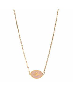 Pink Commute Oval Tree Stainless Steel Alloy Enamel Pendant Necklace