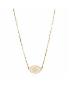 White Commute Oval Tree Stainless Steel Alloy Enamel Pendant Necklace
