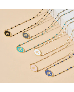 Commute Flower Stainless Steel Alloy Enamel Pendant Necklace