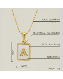 Letter A Stainless Steel Plating Inlay Shell 18K Gold Plated Pendant Necklace