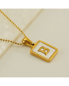 Letter B Stainless Steel Plating Inlay Shell 18K Gold Plated Pendant Necklace