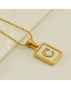 Letter C Stainless Steel Plating Inlay Shell 18K Gold Plated Pendant Necklace