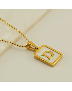 Letter D Stainless Steel Plating Inlay Shell 18K Gold Plated Pendant Necklace