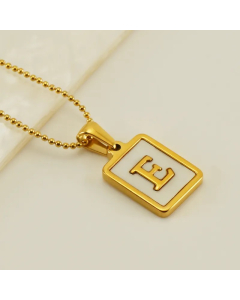 Letter E Stainless Steel Plating Inlay Shell 18K Gold Plated Pendant Necklace