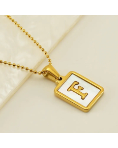 Letter F Stainless Steel Plating Inlay Shell 18K Gold Plated Pendant Necklace