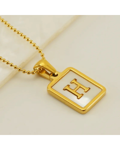 Letter H Stainless Steel Plating Inlay Shell 18K Gold Plated Pendant Necklace