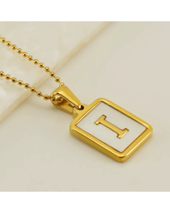 Letter I Stainless Steel Plating Inlay Shell 18K Gold Plated Pendant Necklace