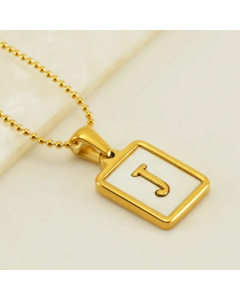 Letter J Stainless Steel Plating Inlay Shell 18K Gold Plated Pendant Necklace