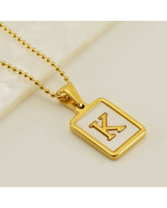 Letter K Stainless Steel Plating Inlay Shell 18K Gold Plated Pendant Necklace