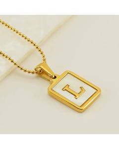 Letter L Stainless Steel Plating Inlay Shell 18K Gold Plated Pendant Necklace