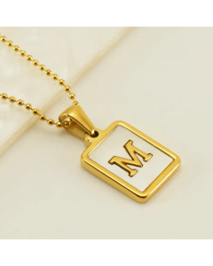 Letter M Stainless Steel Plating Inlay Shell 18K Gold Plated Pendant Necklace