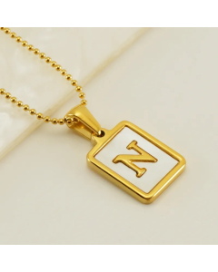 Letter N Stainless Steel Plating Inlay Shell 18K Gold Plated Pendant Necklace