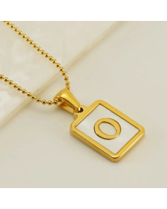 Letter O Stainless Steel Plating Inlay Shell 18K Gold Plated Pendant Necklace