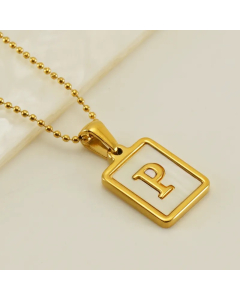 Letter P Stainless Steel Plating Inlay Shell 18K Gold Plated Pendant Necklace