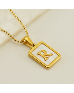 Letter R Stainless Steel Plating Inlay Shell 18K Gold Plated Pendant Necklace