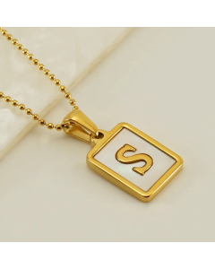 Letter S Stainless Steel Plating Inlay Shell 18K Gold Plated Pendant Necklace
