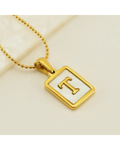 Letter T Stainless Steel Plating Inlay Shell 18K Gold Plated Pendant Necklace