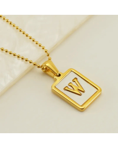 Letter W Stainless Steel Plating Inlay Shell 18K Gold Plated Pendant Necklace