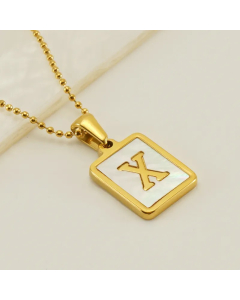 Letter X Stainless Steel Plating Inlay Shell 18K Gold Plated Pendant Necklace
