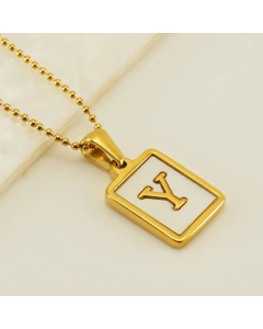 Letter Y Stainless Steel Plating Inlay Shell 18K Gold Plated Pendant Necklace