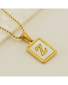 Letter Z Stainless Steel Plating Inlay Shell 18K Gold Plated Pendant Necklace